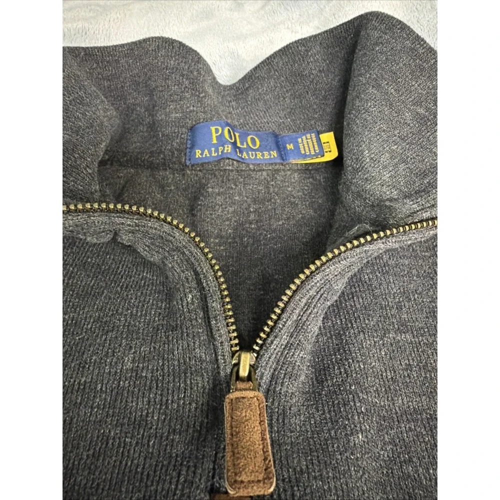 Polo Ralph Lauren Quarter Zip Pullover Ribbed Estate Sweater Men's M Dark Gray